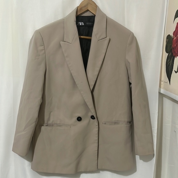 Zara Beige Single Breasted Oversized Blazer - Picture 1 of 4